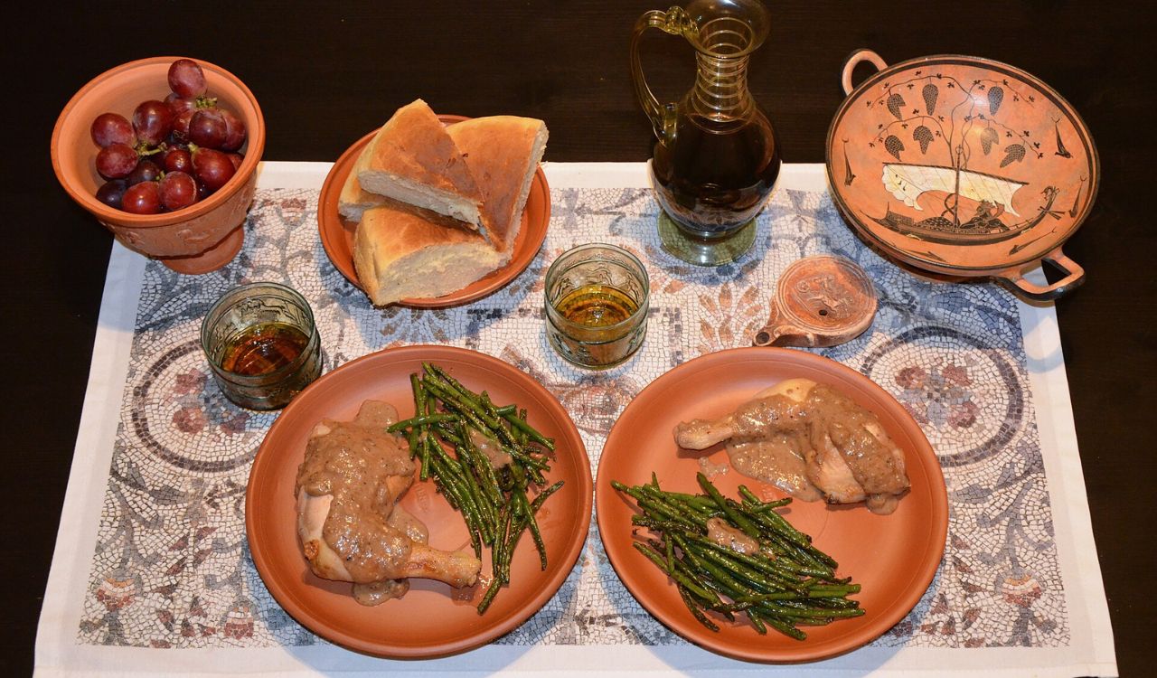 Pullum Numidicum (Numidian Chicken) and Conchicla Cum faba (Beans with Cumin)