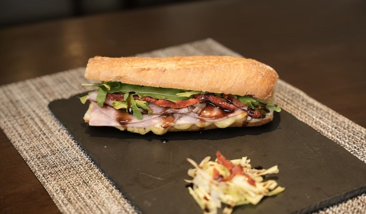 Sandwich with greens on a table