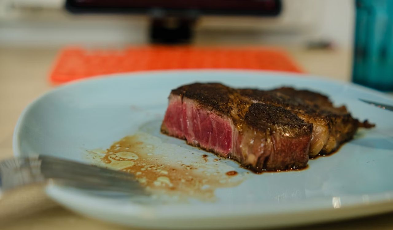 Sliced medium rare steak