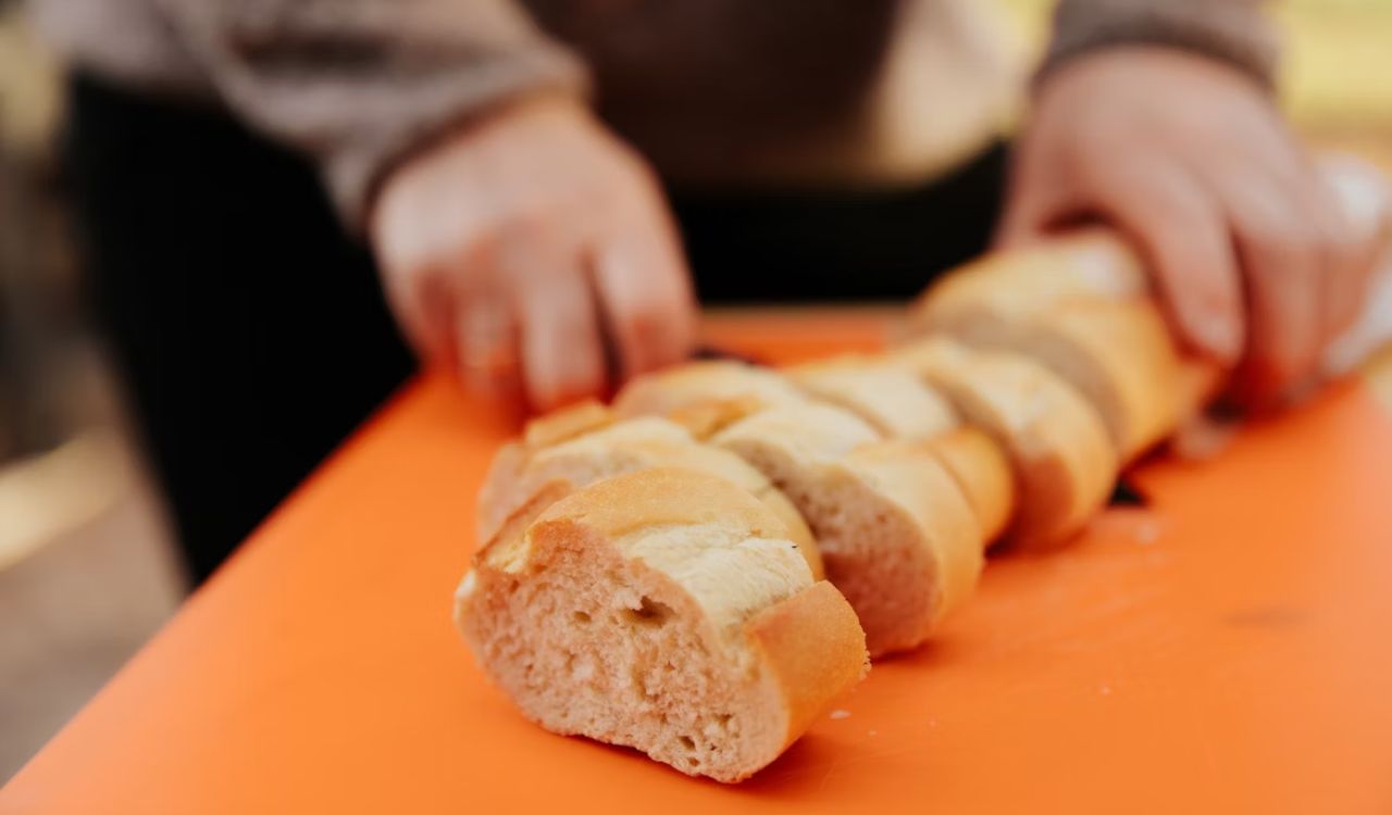Slicing French bread