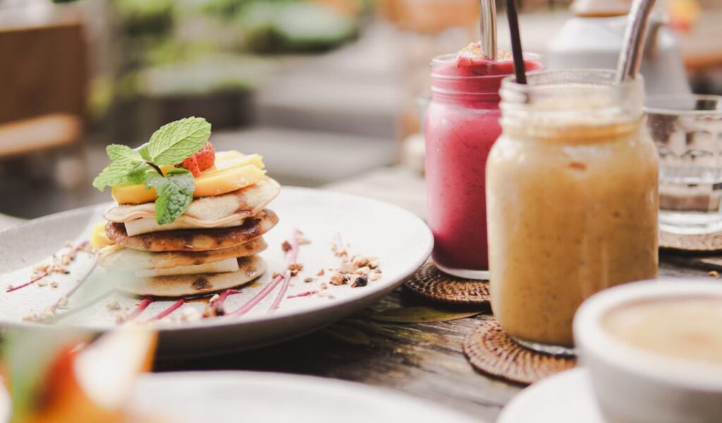 Smoothies on a breakfast table