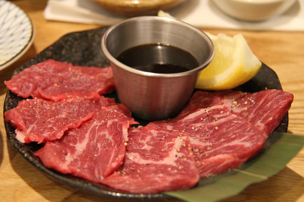A marbled Wagyu steak close-up.