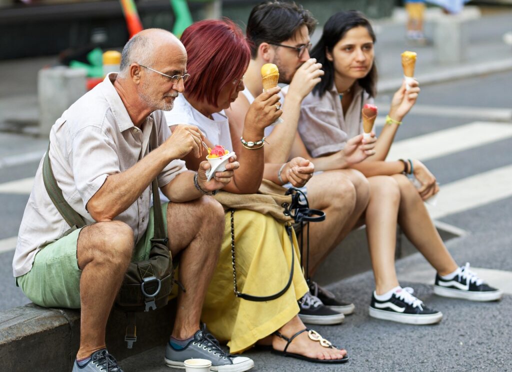 People, Curb, Ice cream image.