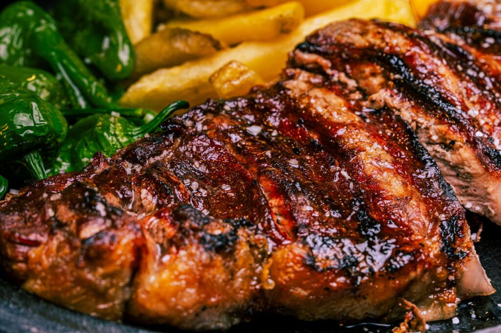 A “Pittsburgh rare” steak with blackened crust.