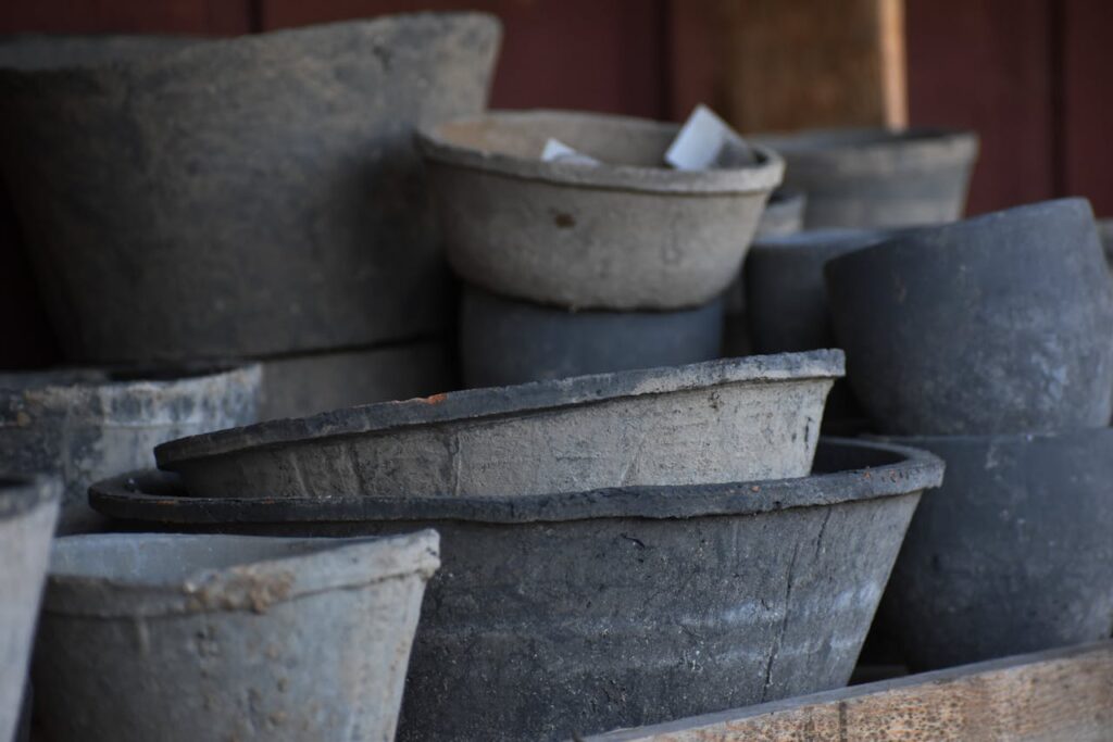 Ancient clay cooking pots used for early casseroles.
