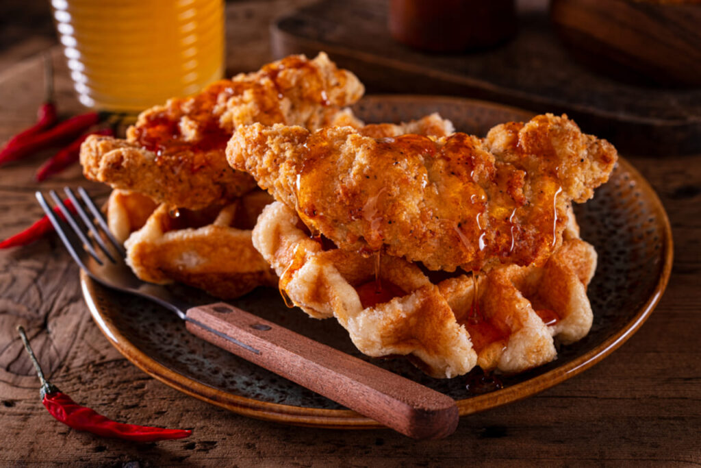 Chicken and Waffles with Hot Honey