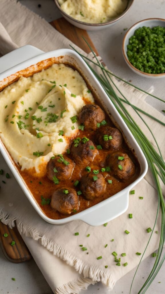 Meatball and Mashed Potato Bake