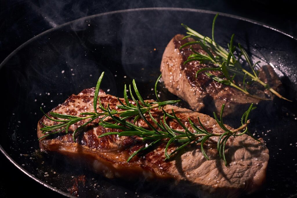 steak in a cast-iron skillet