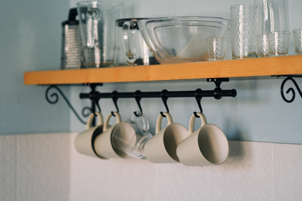 Add Hooks Under Shelves for Mugs
