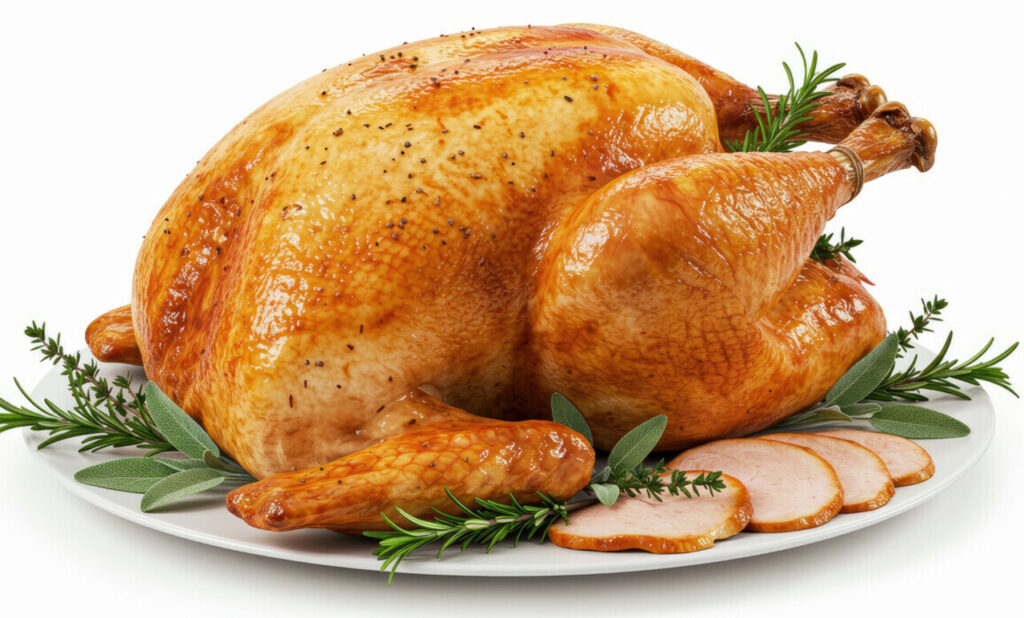 Delicious Golden Roast Turkey with Fragrant Herb Garnish