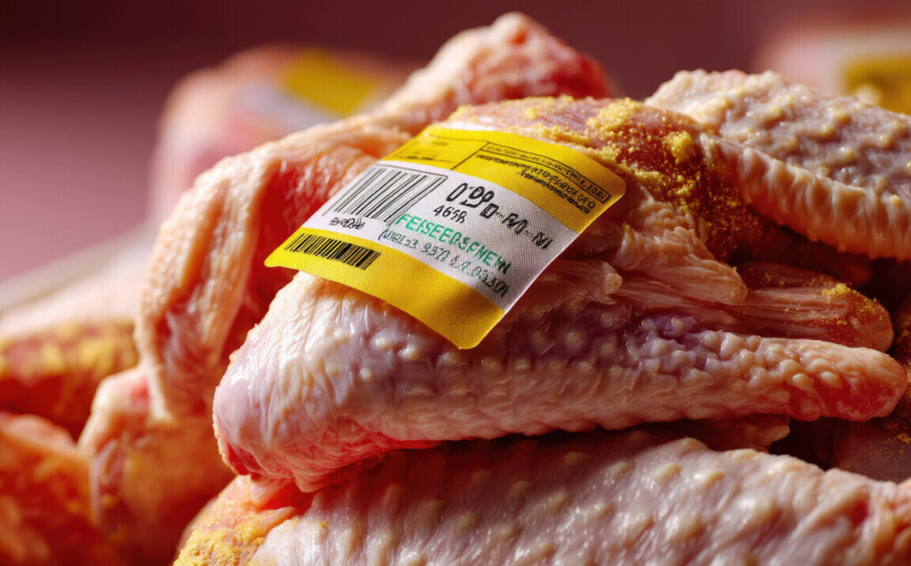 Close-up of receipt or price tag next to the turkey box.