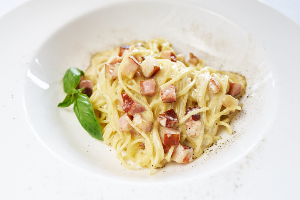 Authentic carbonara served without creamAuthentic carbonara served without cream