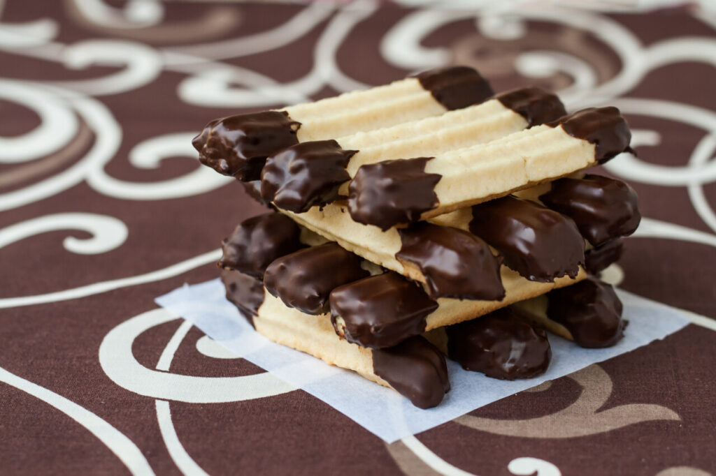long sticks shortbread dipped in chocolate.