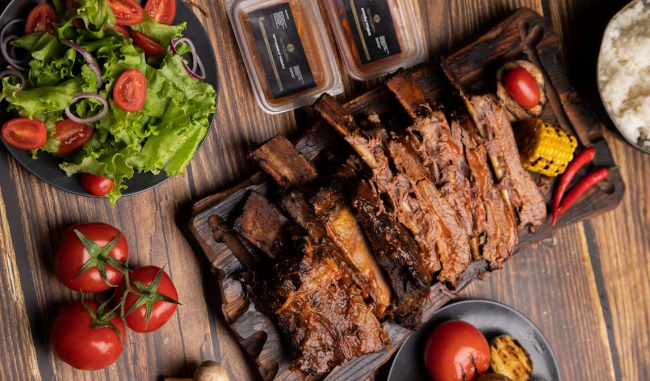 Beef ribs and salad