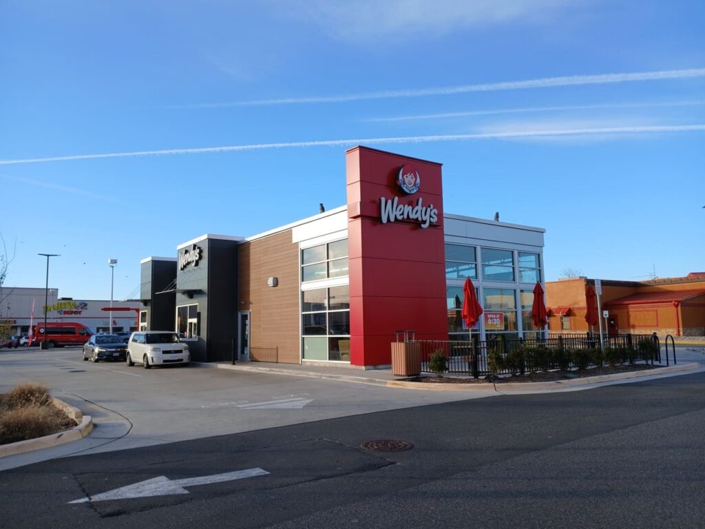 Wendy’s storefront with the sign in
