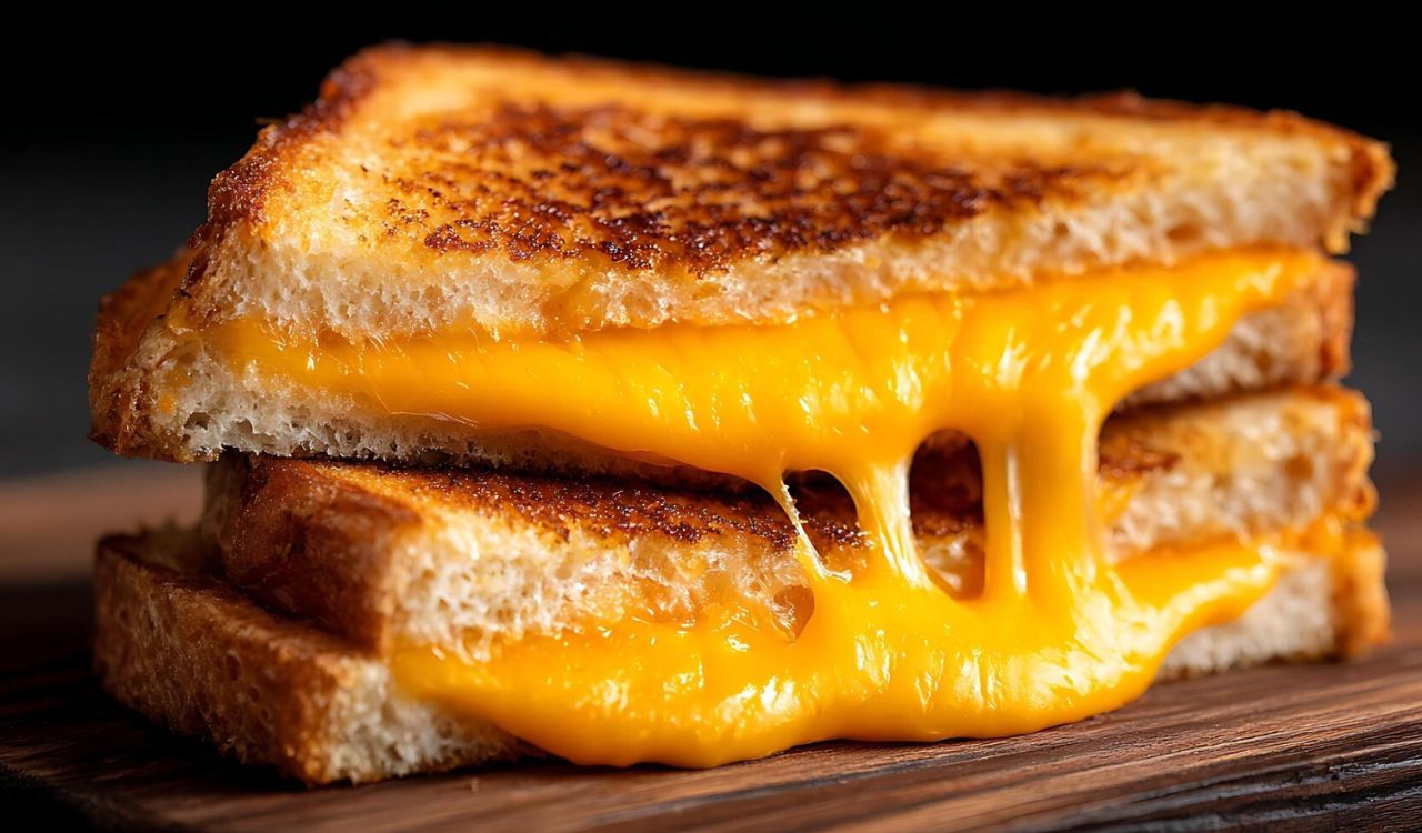 Grilled cheese sandwich on wooden board