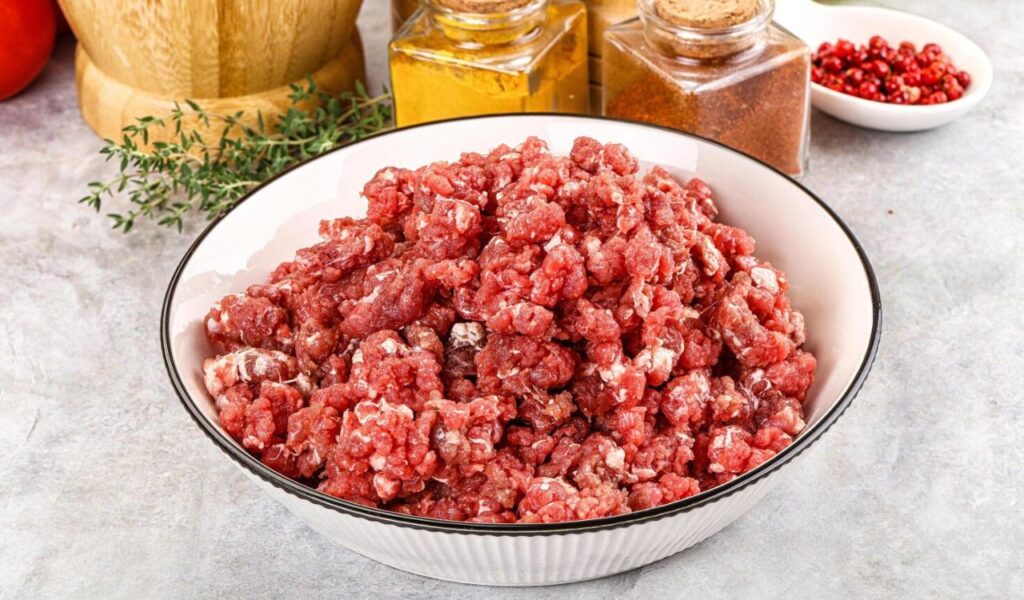 Ground beef in a small bowl