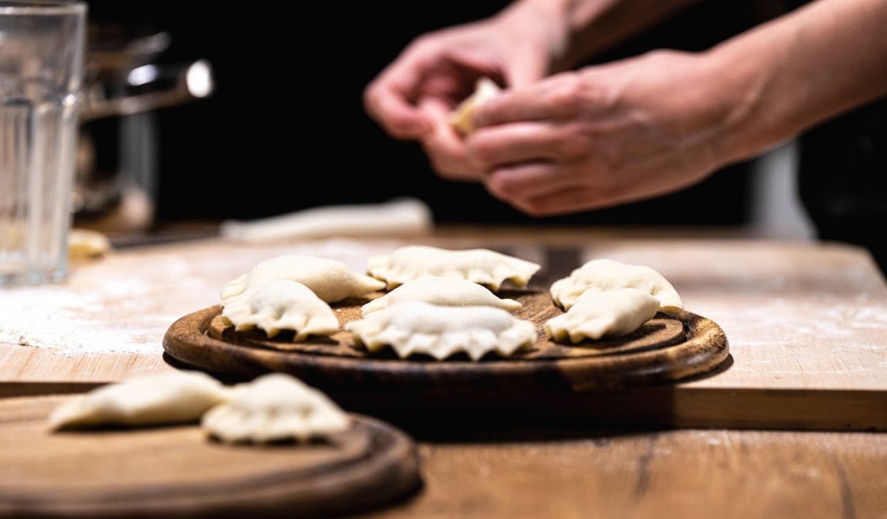 Pierogi on a wooden board
