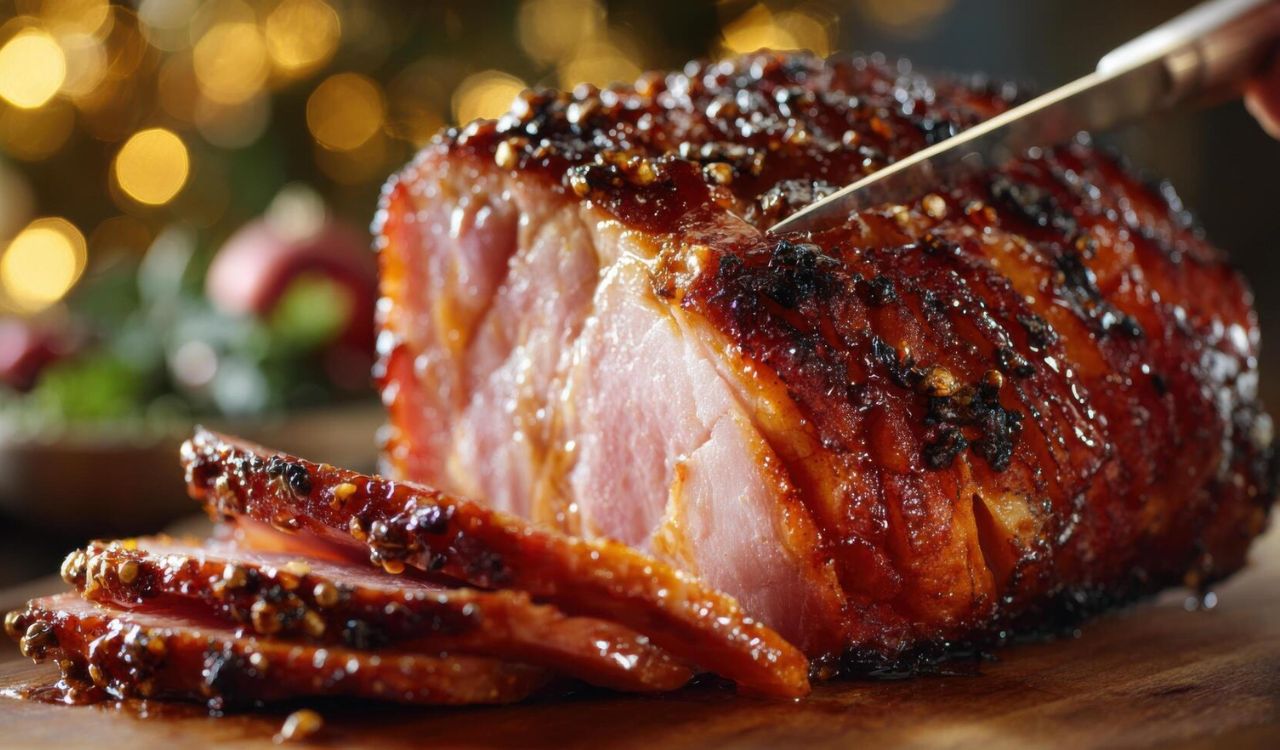 Sliced glazed ham
