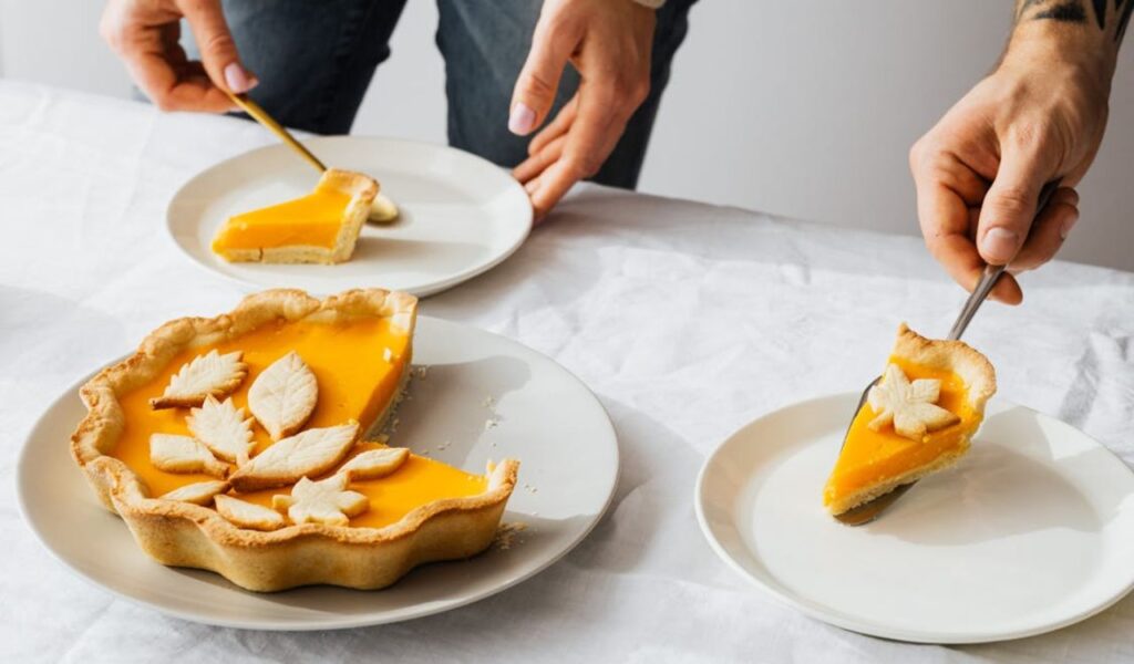 Slicing pumpkin pie