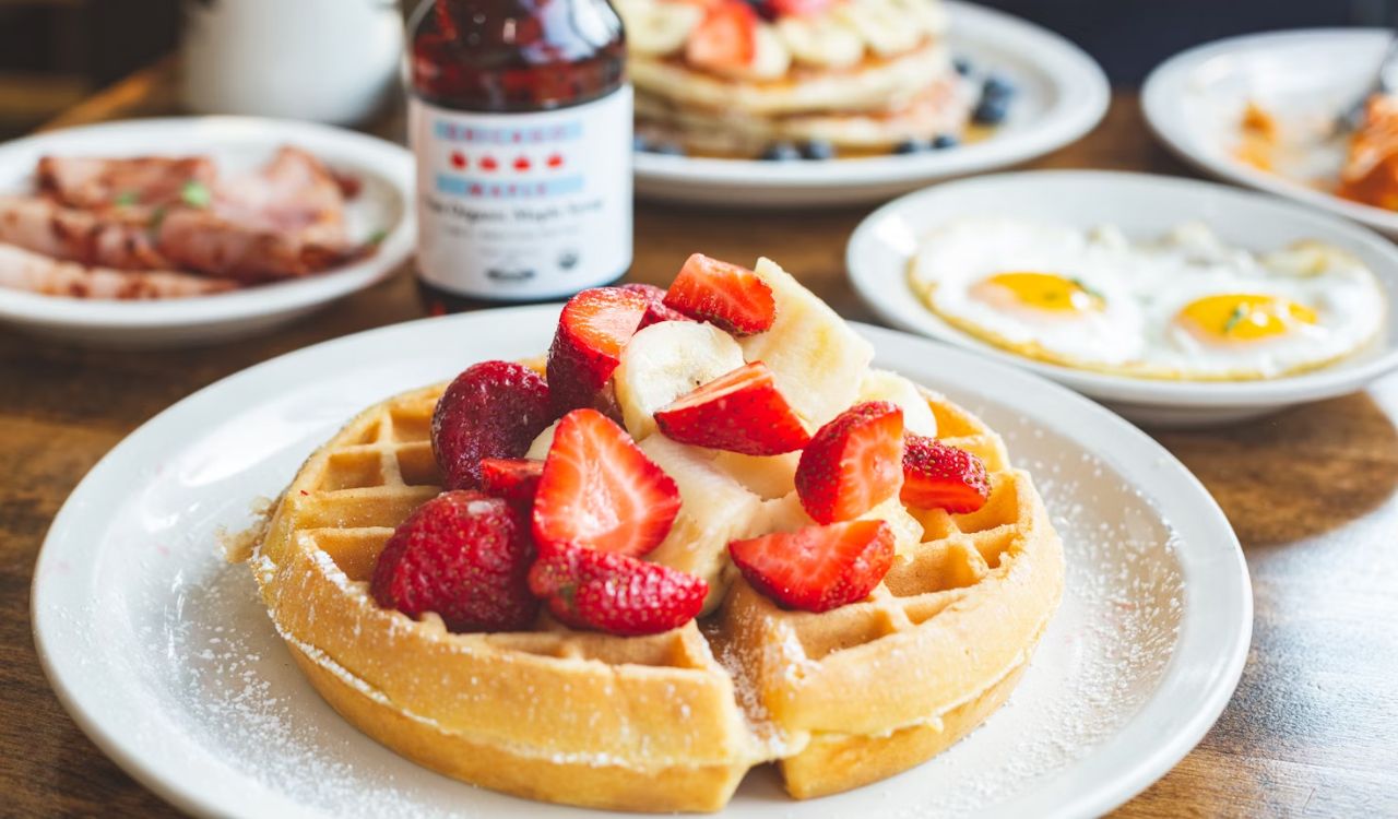 Waffle with strawberries