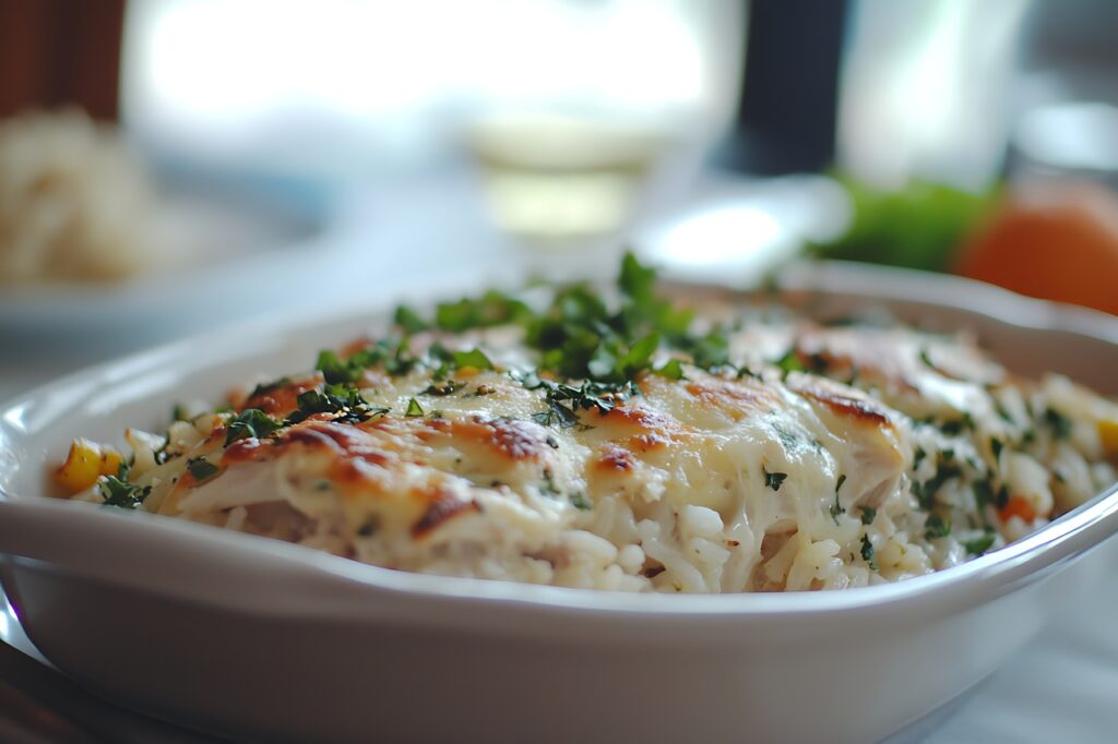 Cheddar Bacon Ranch Rice Bake