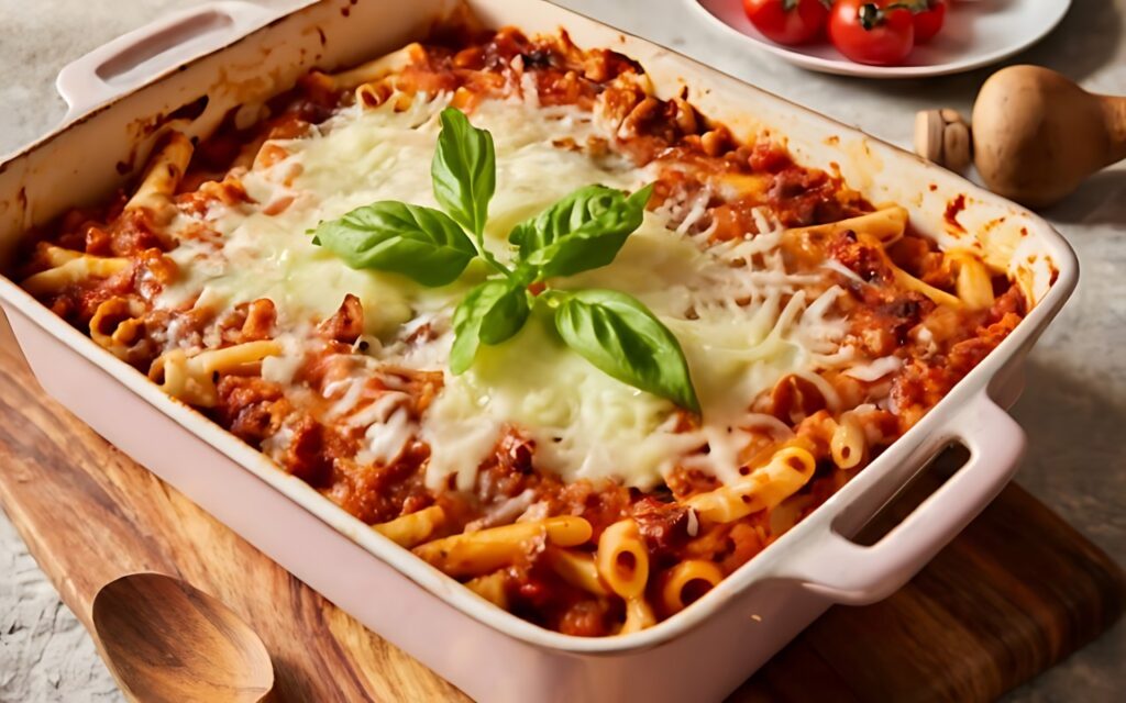 Baked Ziti with Mozzarella Blanket