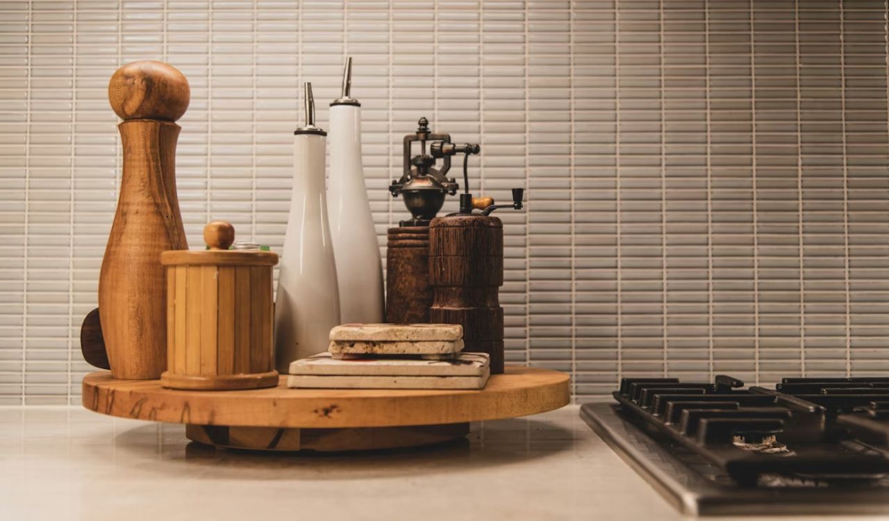 Kitchen items near stove