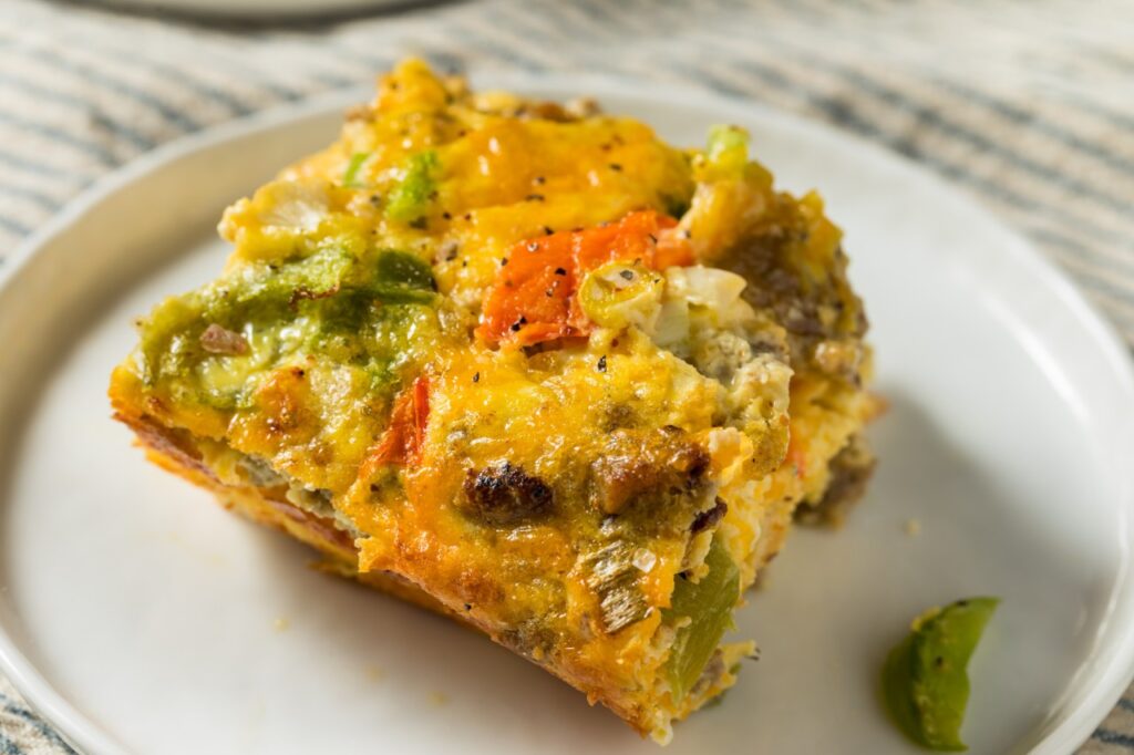 Loaded Hash Brown Breakfast Casserole with Sausage and Peppers