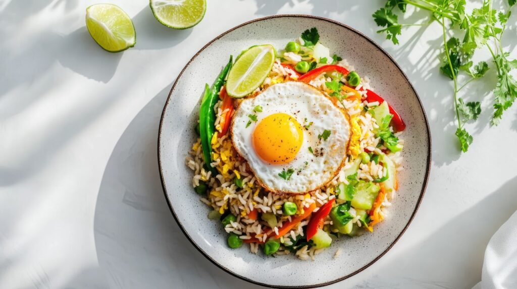 Breakfast Fried Rice with Eggs and Vegetables