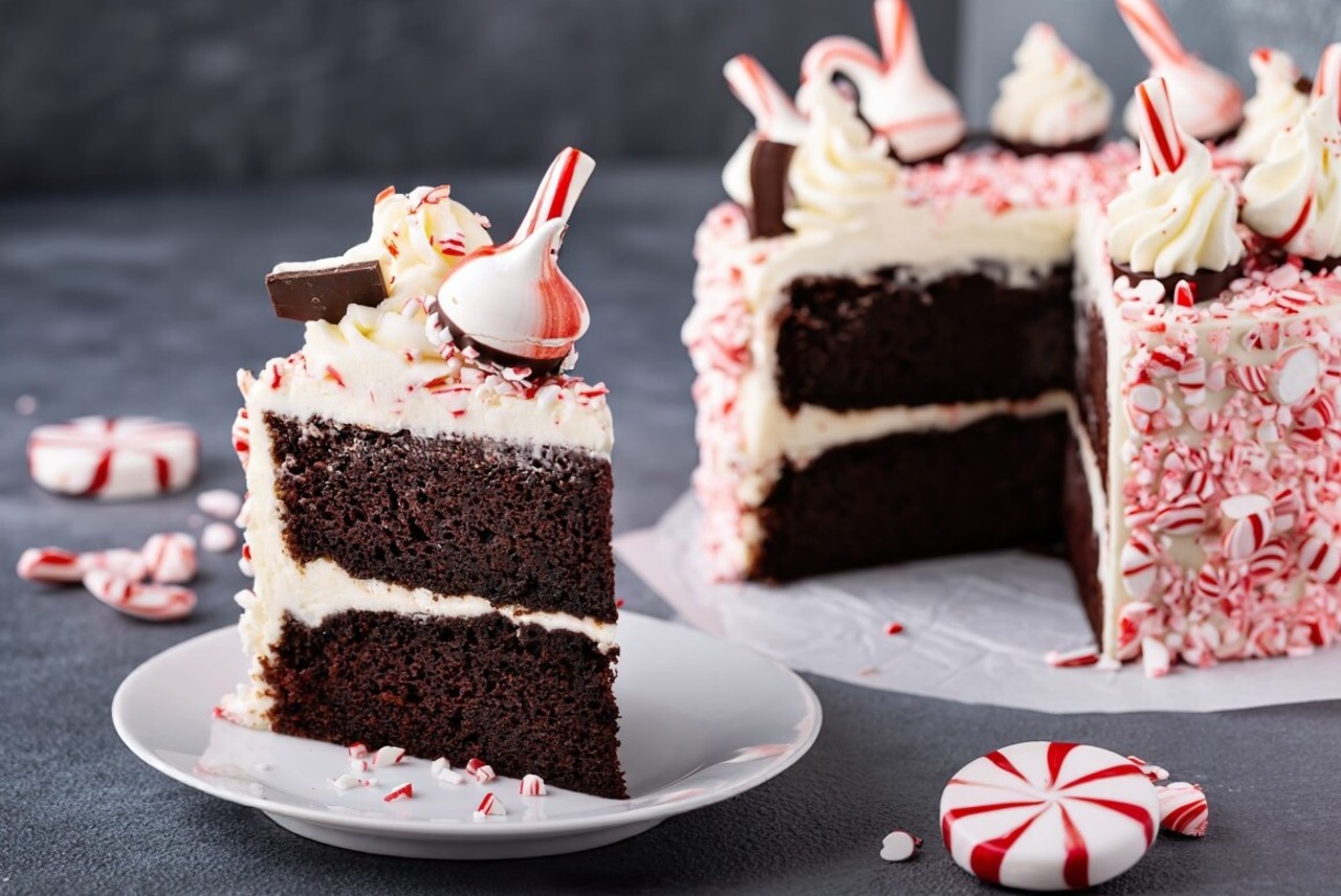 Peppermint bark and chocolate cake